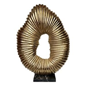 Modern Gold Abstract Metal Sculpture Ring Marble Base 17" Tabletop Decor